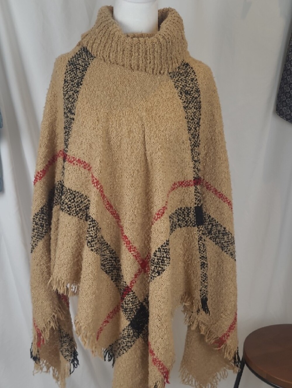 Ultra Soft Plaid Turtleneck Poncho (Burberry Style Pattern) O/S - Picture 4 of 13